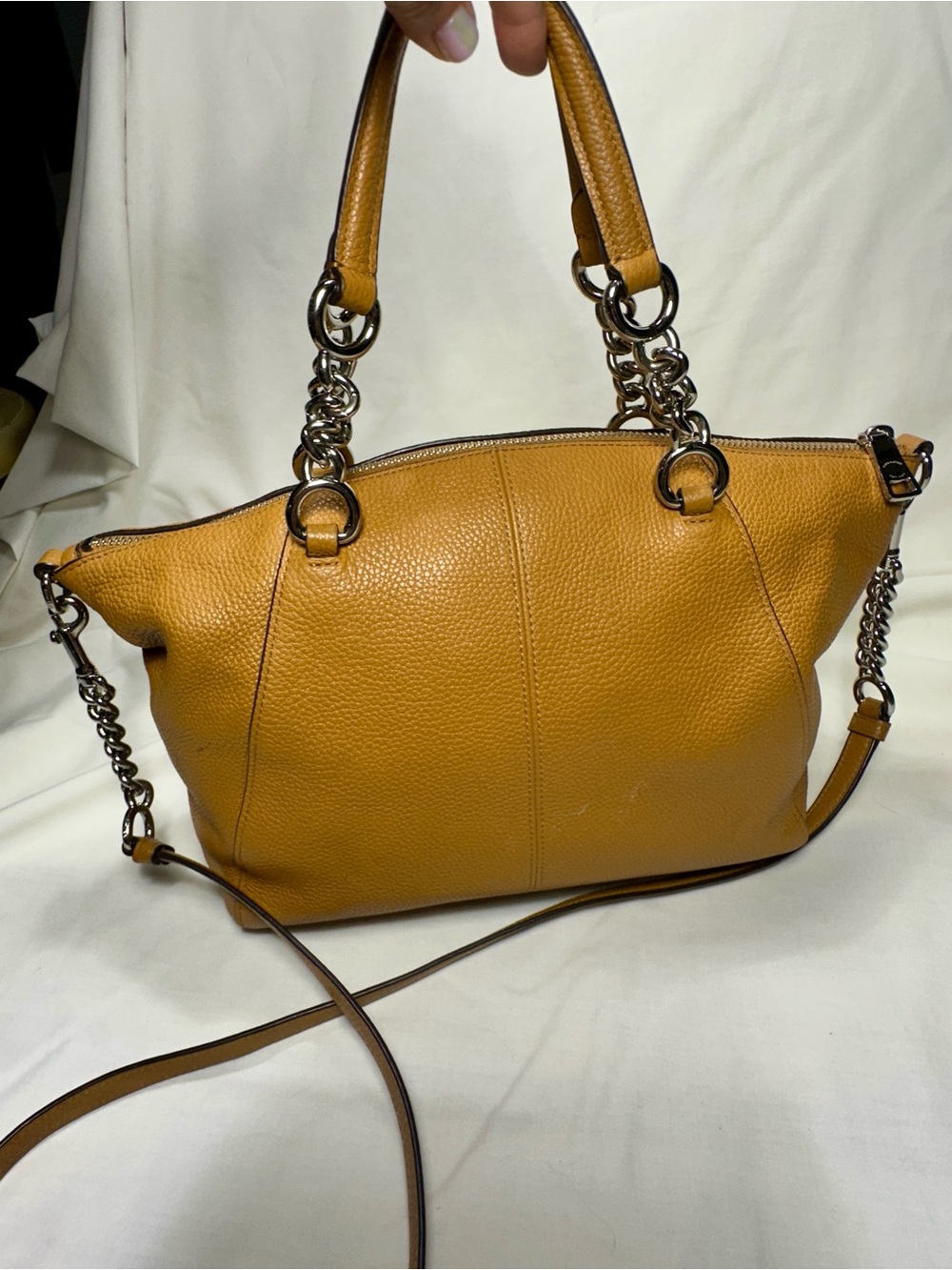 Coach Chain Prairie Satchel 59501 Chestnut Pebbled Leather Crossbody